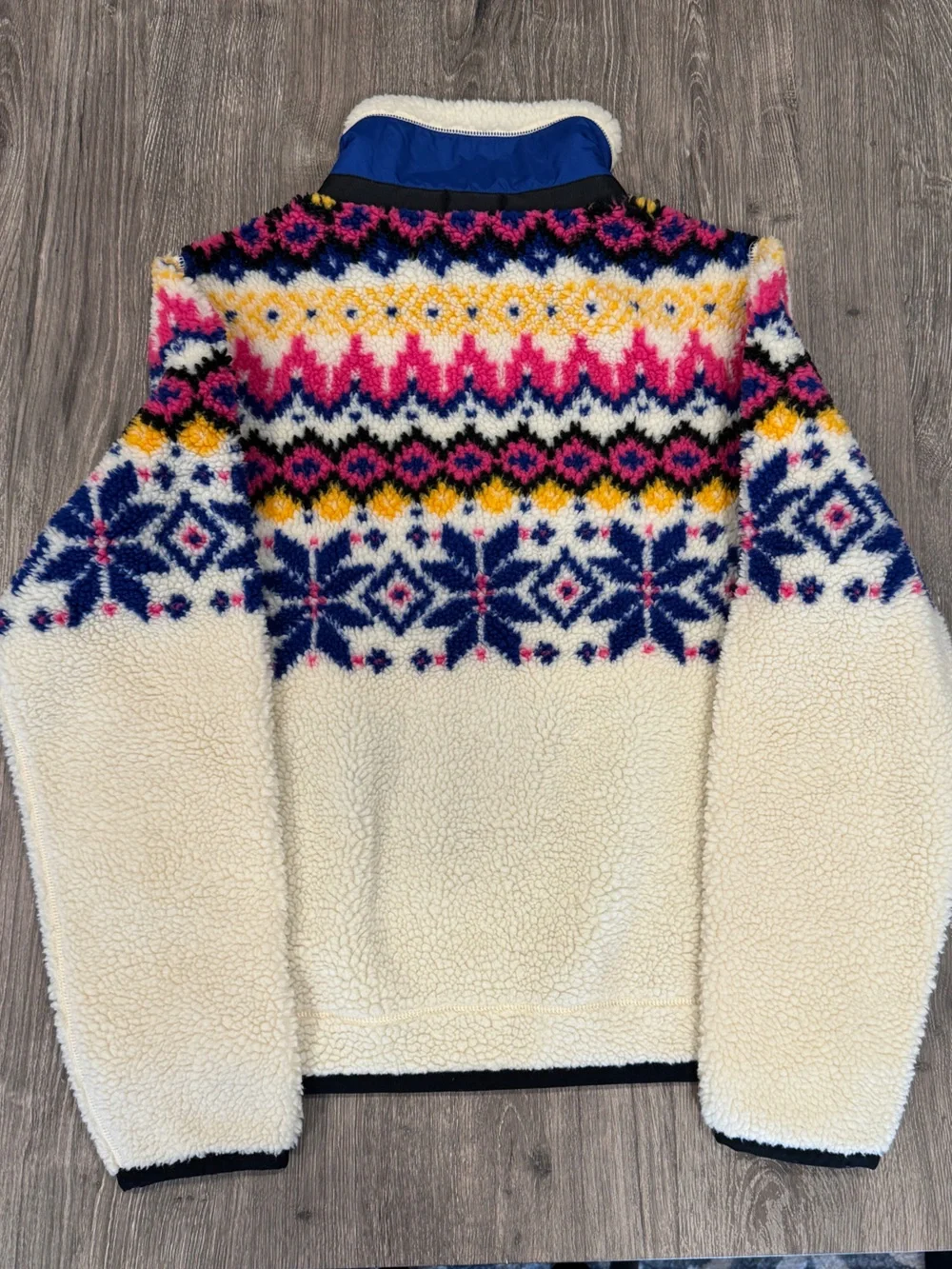 Polo Ralph Lauren Cream Sherpa Zip Jacket with Navy & Pink Fair Isle SIZE LARGE - Picture 5 of 5